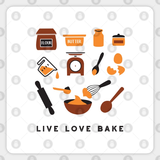 Cute Baking Utensil and Live Love Bake Quotes I Magnet by FlinArt